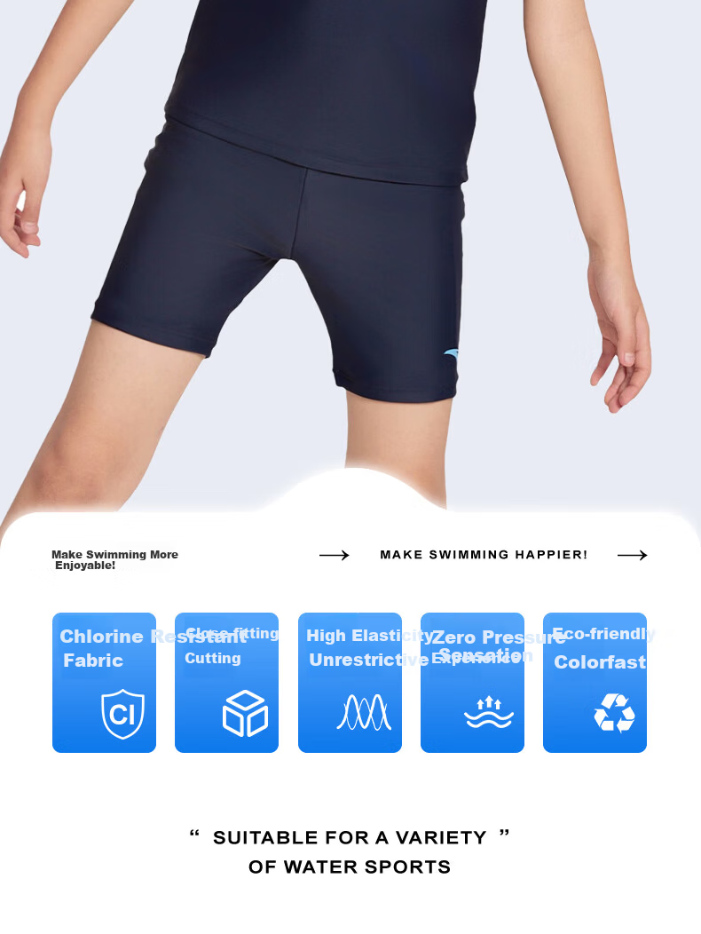 Anta Boys' New Split Short-Sleeve Sunscreen Swimwear Youth Swimming Suit Big Kids Beach Shorts Black 150 2