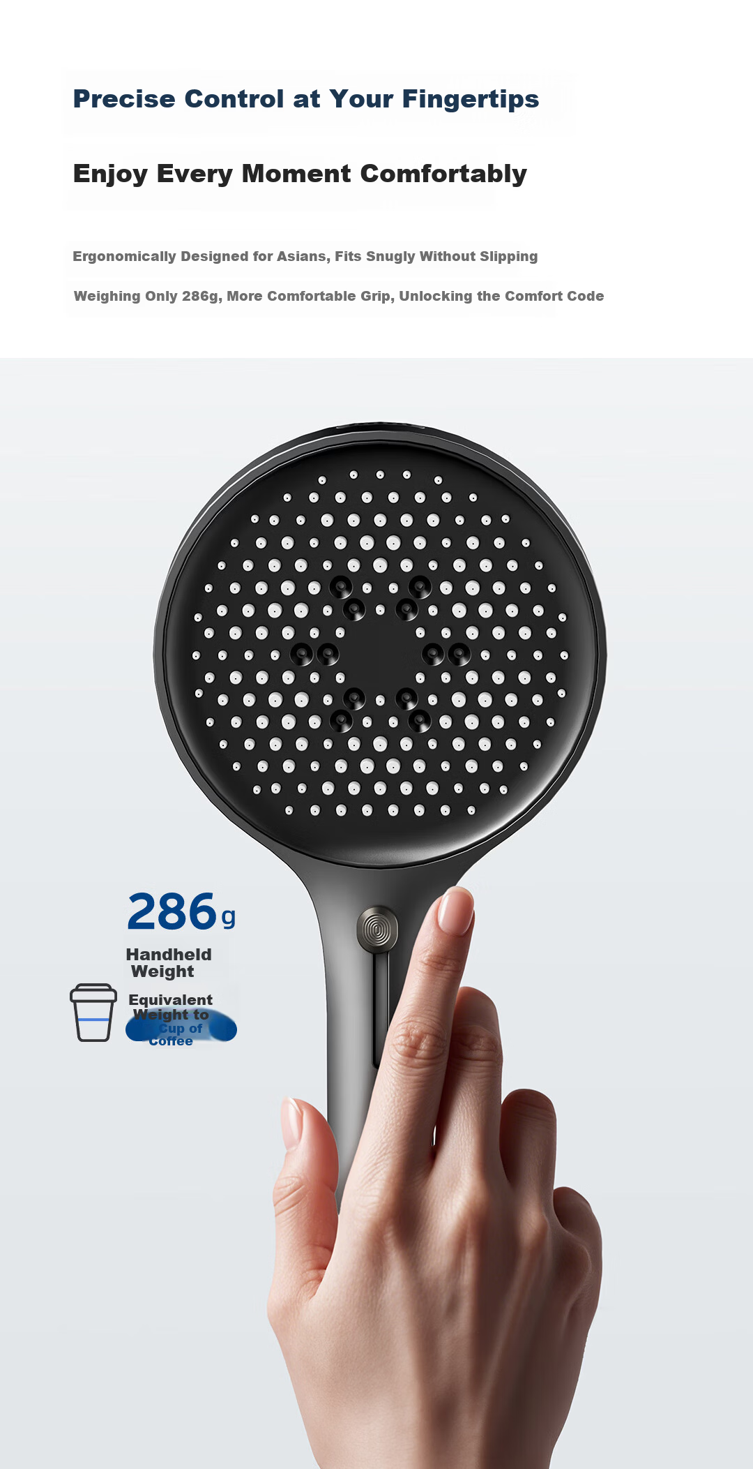 SUPOR High-Pressure Handheld Shower Head Set with Spray Gun, Three-Piece Shower Head, Powerful Water Flow, Adjustable Gray 12
