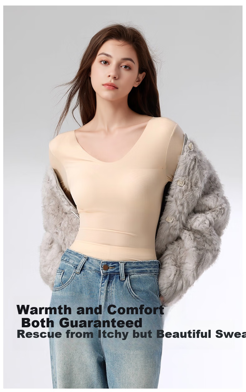 Afandi Padded Thermal Underwear Seamless Slim Hyaluronic Acid Skin Care Long Sleeve Heating Antibacterial Base Layer Top 14