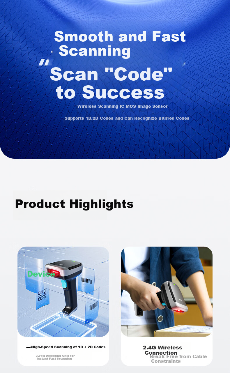 Deli Barcode Scanner, Wireless QR Code Scanning Gun, Pharmaceutical Traceability Barcode Scanner, QR Code Scanner for Supermarket Checkout, Medical Insurance Payment, Express Delivery And Logistics Inquiry, Spare Parts Warehouse, 14952W Gray 1