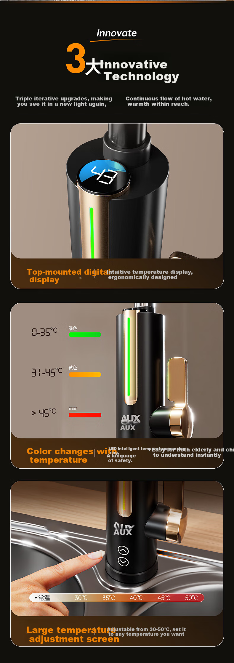 AUX Electric Instant Hot Water Faucet Dual-Use Kitchen and Balcony Heater Hot and Cold Water Heater 4
