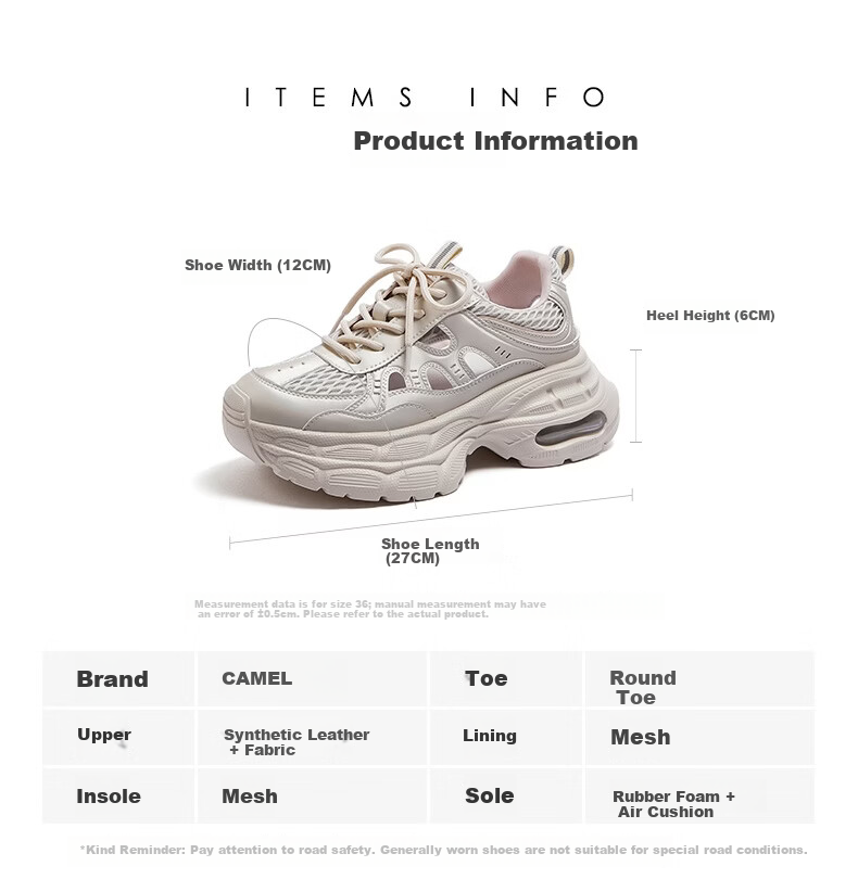 CAMEL Women's Dad Sneakers Breathable Mesh Lightweight Height Increasing Casual Shoes L26M255030 Gold Size 38 10