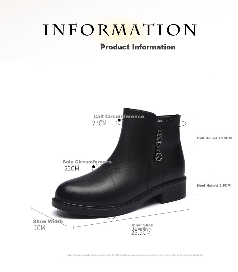 Red Dragonfly Women's Short Boots Fleece Lined Warm Fashion Boots Women's Chunky Heel Leather Cotton Boots WTC443301C Black Size 37 7
