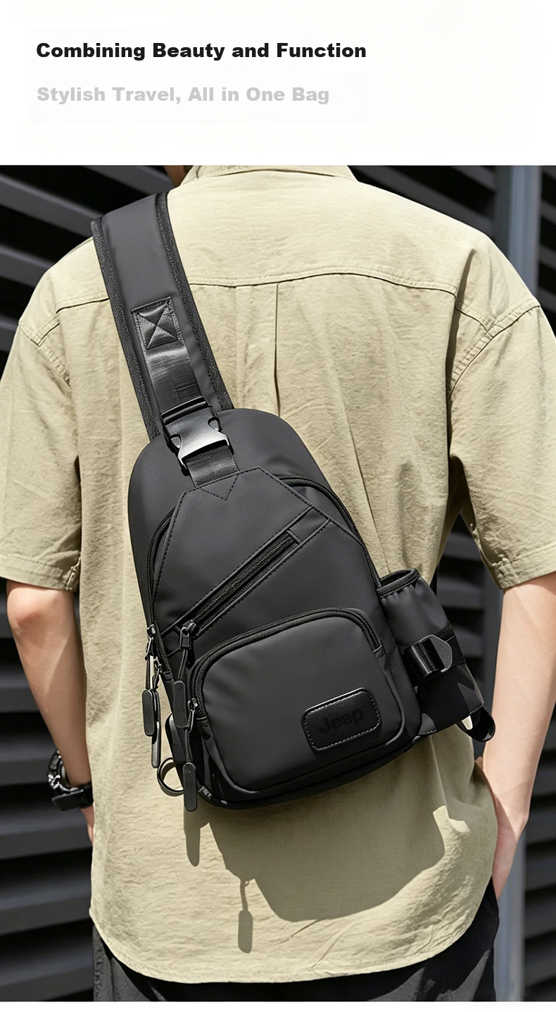 JEEP Men's Outdoor Crossbody Bag Sports Small Backpack Large Capacity Shoulder Bag Casual Commuter Water-Resistant Phone Bag 1