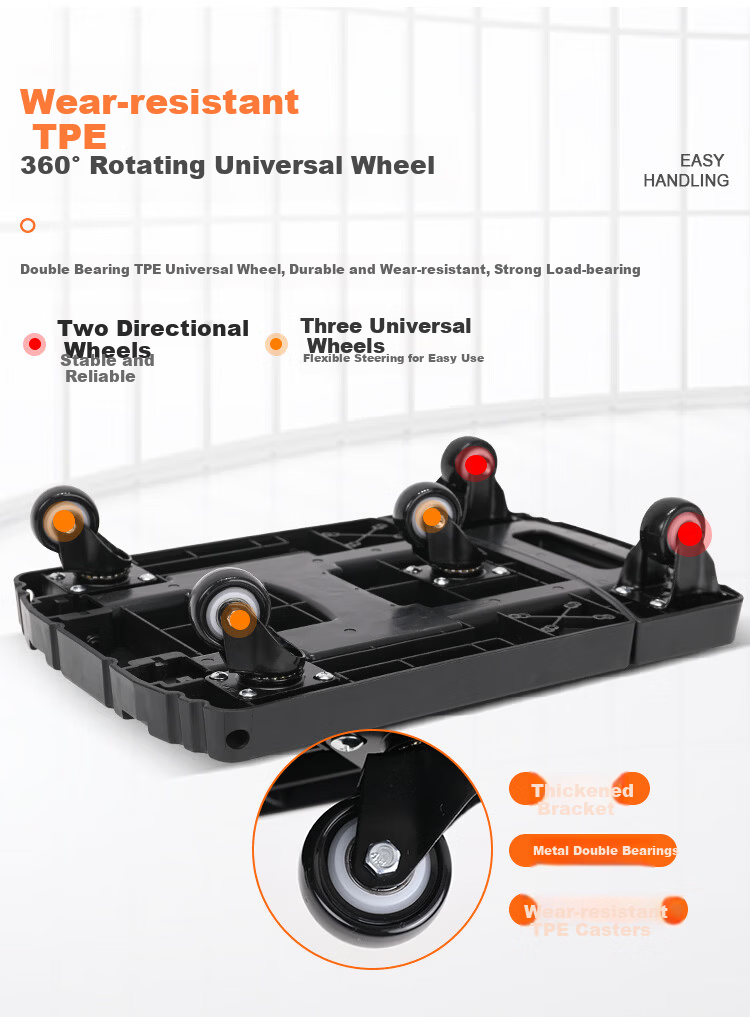 SELORSS Folding Handcart Flatbed Trolley Six-Wheel Dolly with Brake Orange BY01-T 3