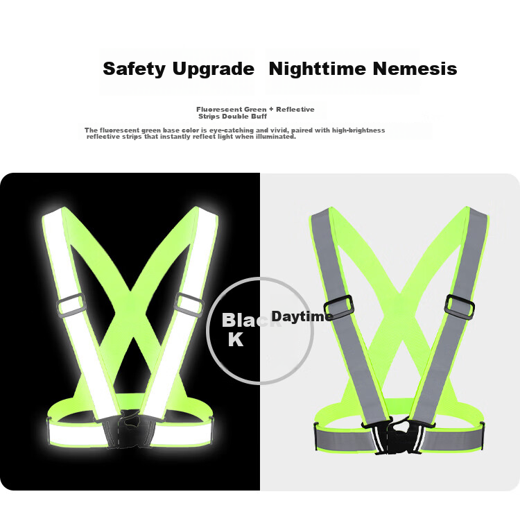 Disguiser Reflective Elastic Adjustable Straps Night Sports Warning Protective Vest with Buckle Fluorescent Green Full Reflective Strips for Sanitation and Construction 3