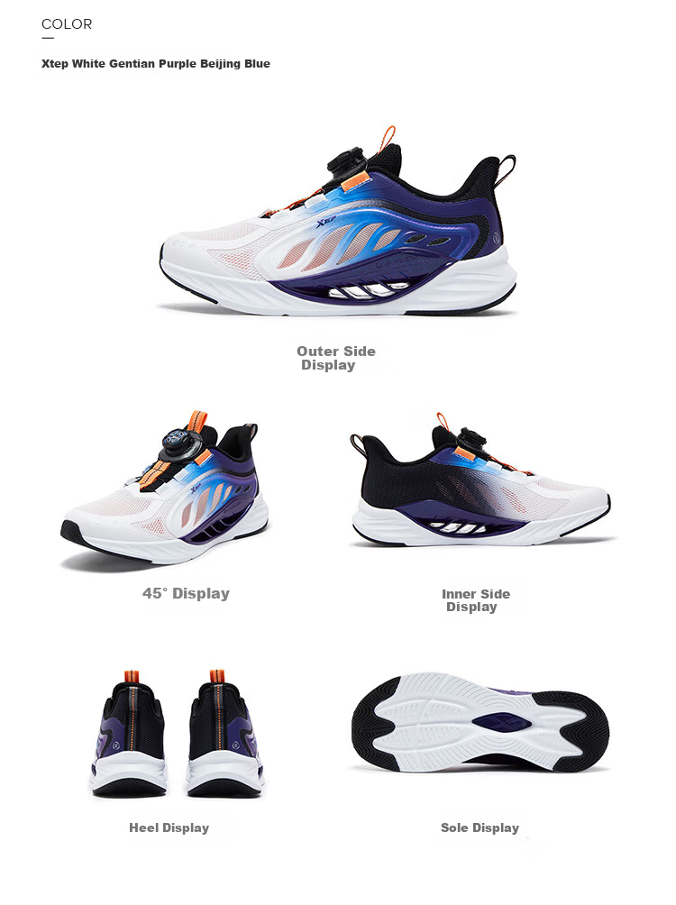 XTEP Youth Hydrogen Wind 8 Protective Running Shoes for Girls Breathable Rotary Button Technology Sports Shoes Navy Purple Size 33 13