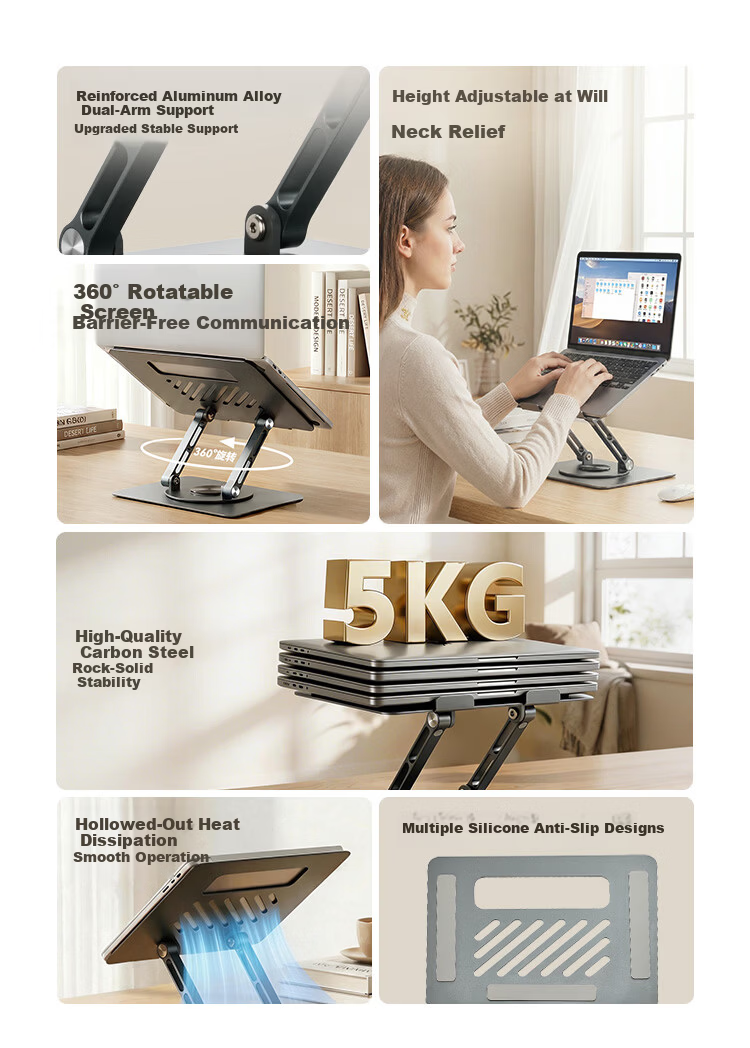 JD Jingzao Laptop Stand Tablet Cooler 360° Rotatable Stepless Adjustable Foldable Compatible with Apple Xiaomi Lenovo Legion Portable Floating Display Vertical Heightening Desk 2