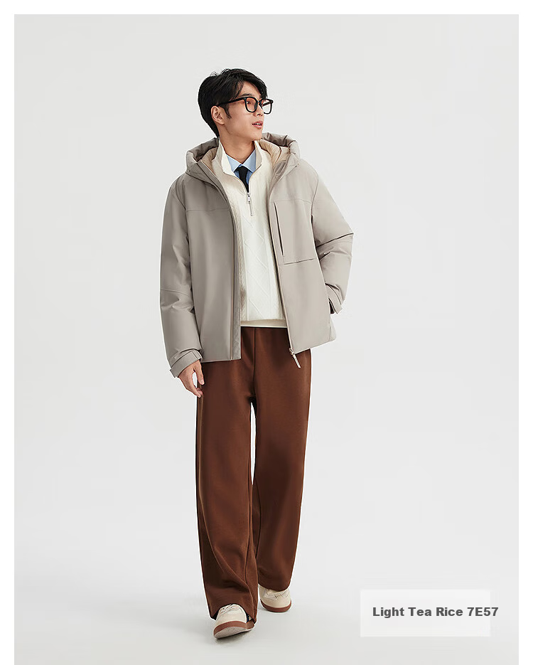BOSIDENG Men's Off-Season 90% Down Thickened Hooded Loose Short Casual Warm Jacket 16