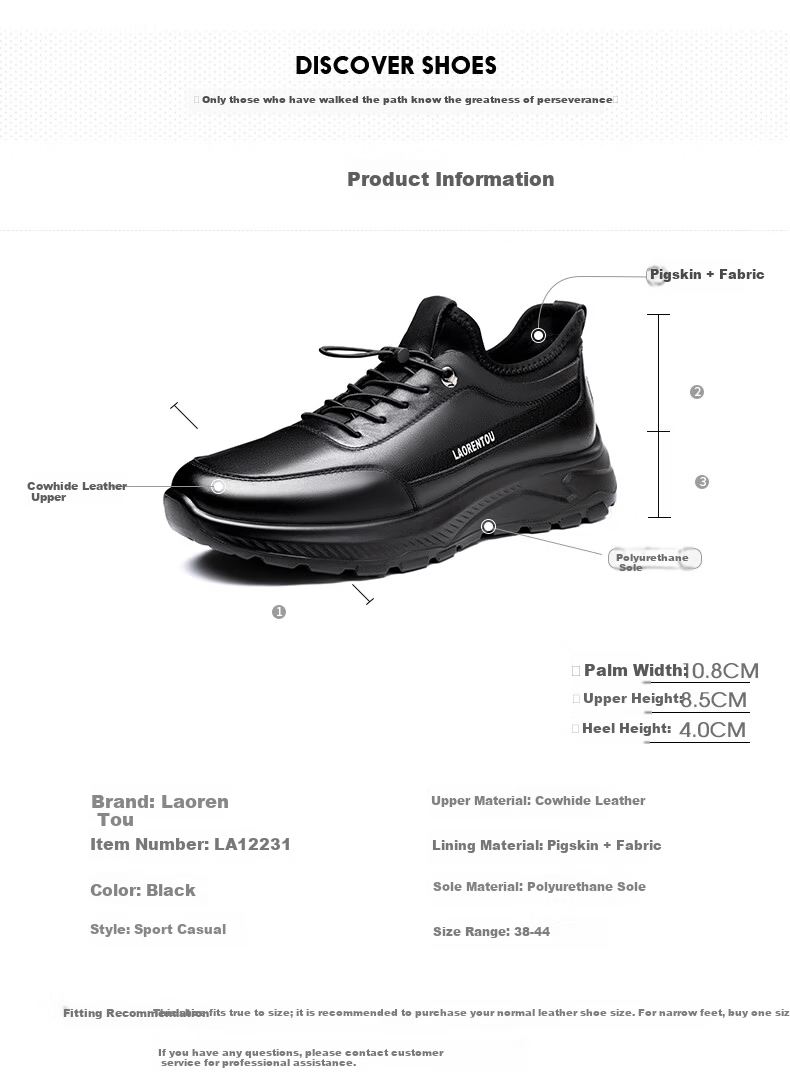 LAORENTOU Men's First Layer Cowhide Casual Sneakers Non-Slip Sports Shoes Black LA12231 Size 39 7