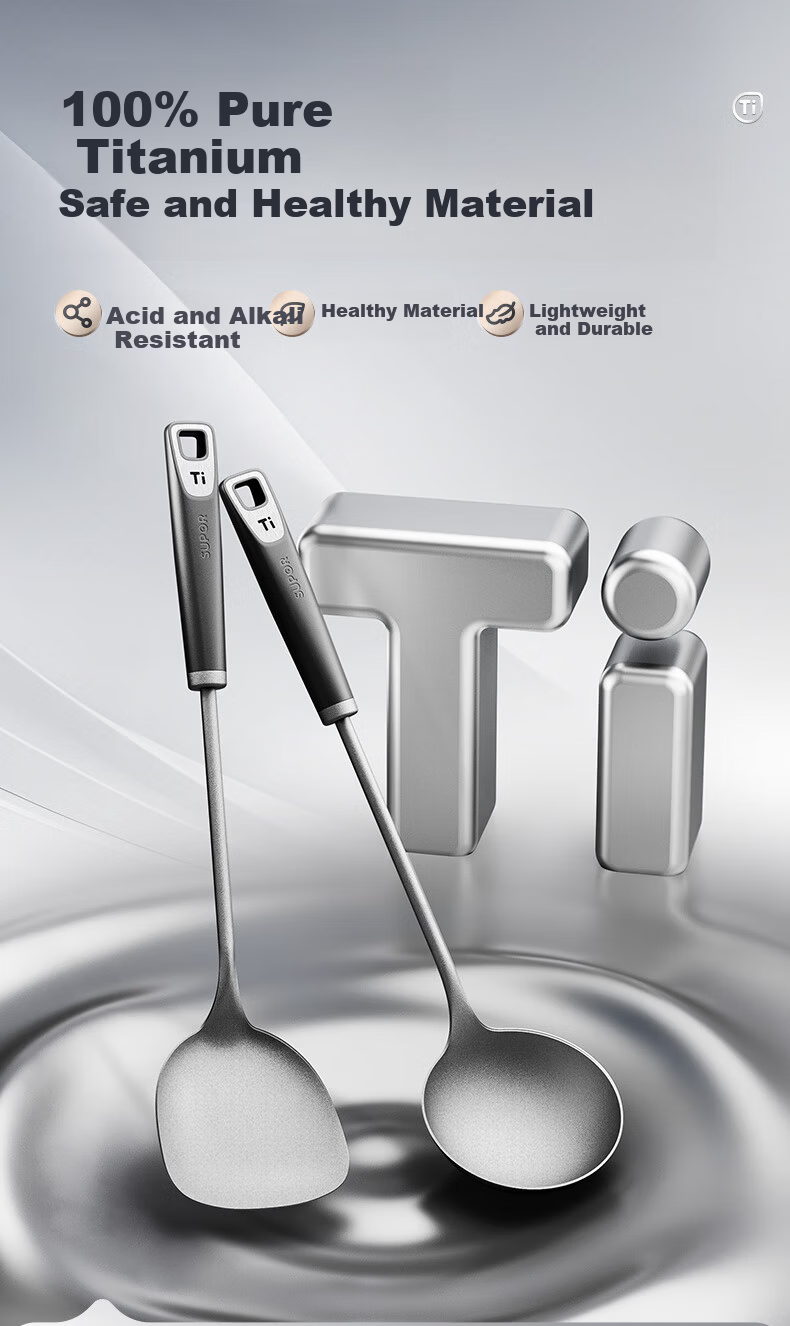 SUPOR 100% Pure Titanium Food Grade Large Soup Ladle Long Handle Thickened Hot Pot Spoon KLB40AX10 5