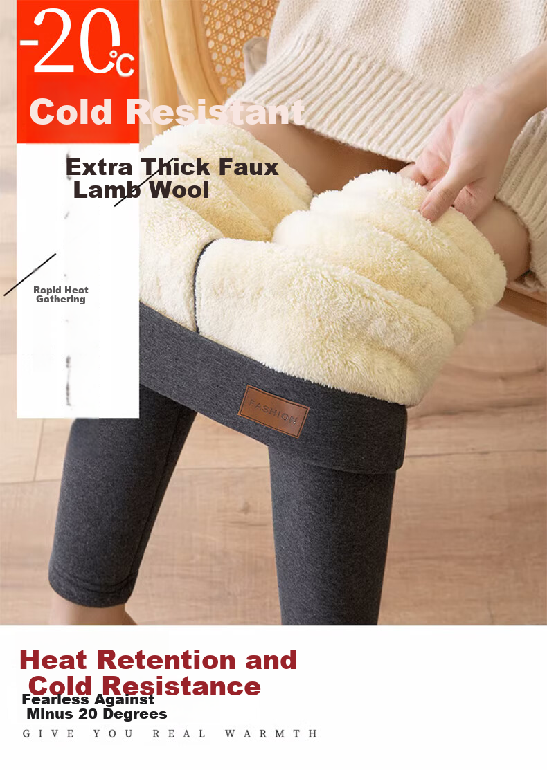 Langsha Women's Thick Fleece Lined Leggings Autumn Winter High Waist Slim Fit Plus Size Black Lamb Wool Cotton Pants 1
