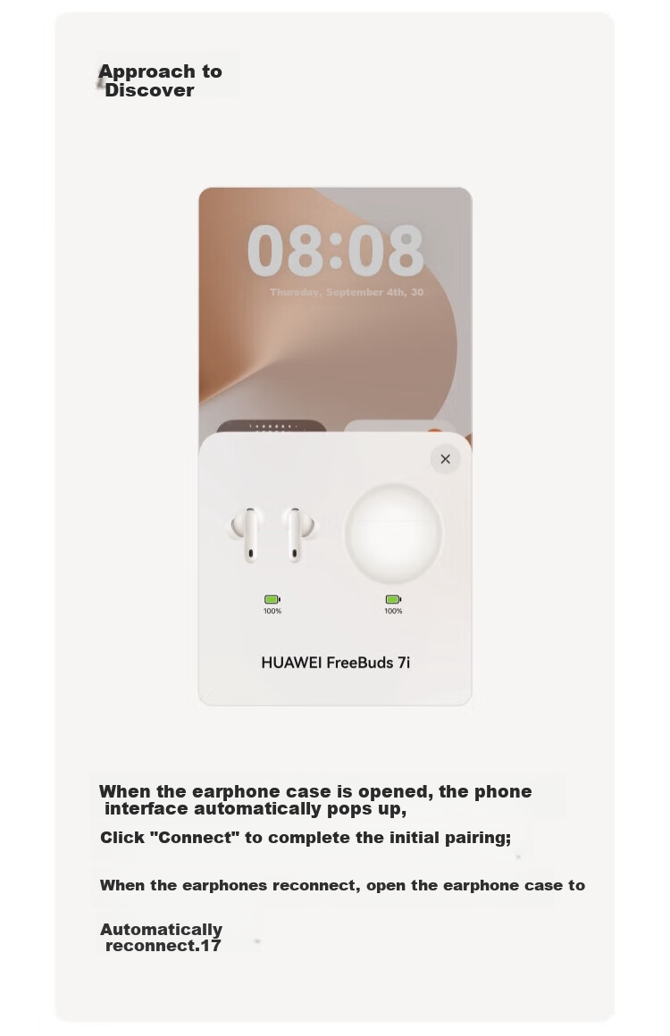 HUAWEI FreeBuds 7i Wireless Bluetooth Noise-Cancelling Earphones Smart Dynamic Noise Cancellation 4.0 Mother-of-Pearl White (Unit: Piece) 33