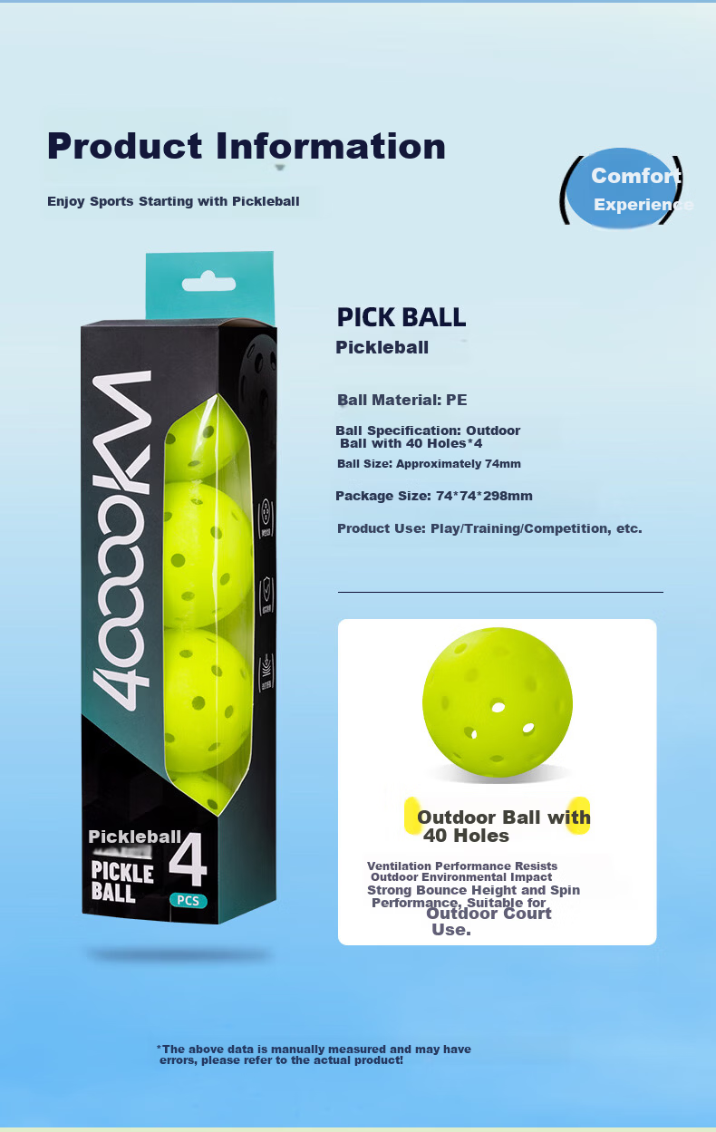 40,000 KM Pickleball Set Tournament-Grade Rotationally Molded Integrated Balls Indoor Outdoor Professional Competition 4-Pack 8