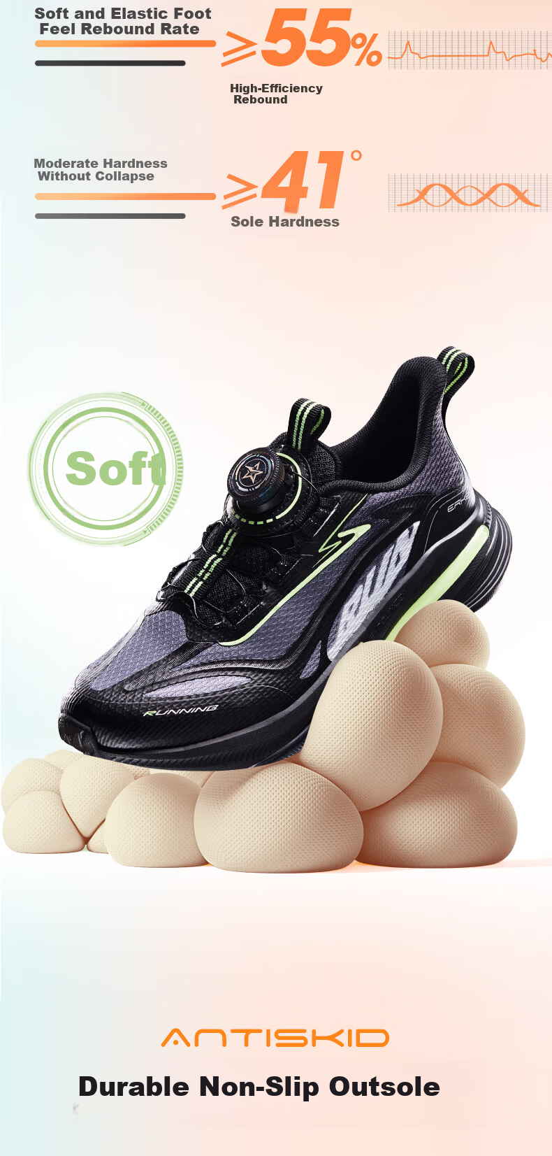 ERKE Kids Running Shoes Boys and Girls Children's Durable Sports Shoes Deep Cool Gray/Black Size 37 3