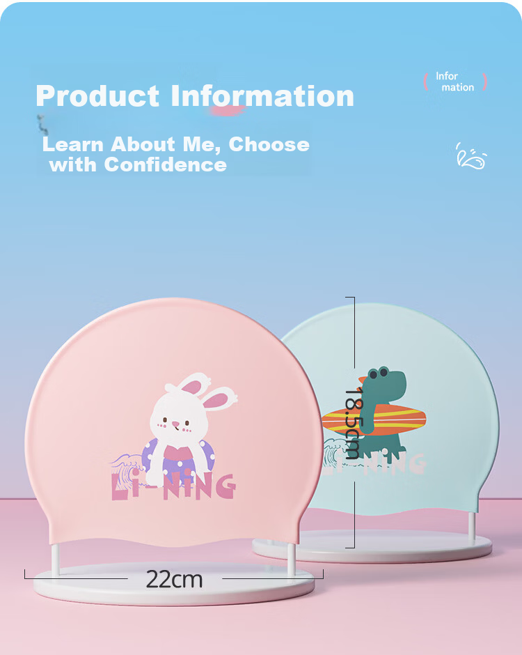 LI-NING Kids Swim Cap Girls Comfortable Non-Tight Cute Cartoon Silicone Ear Protection Waterproof Swimming Cap 5781 Pink 16