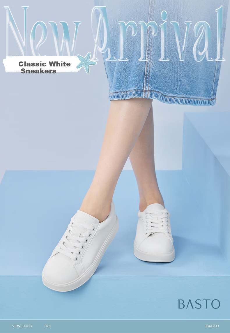 BASTO 26 Spring White Sneakers Elevated Thick Sole College Simple Casual Sports Outdoor Women's Shoes W6072AM6 Off-White Size 34 2