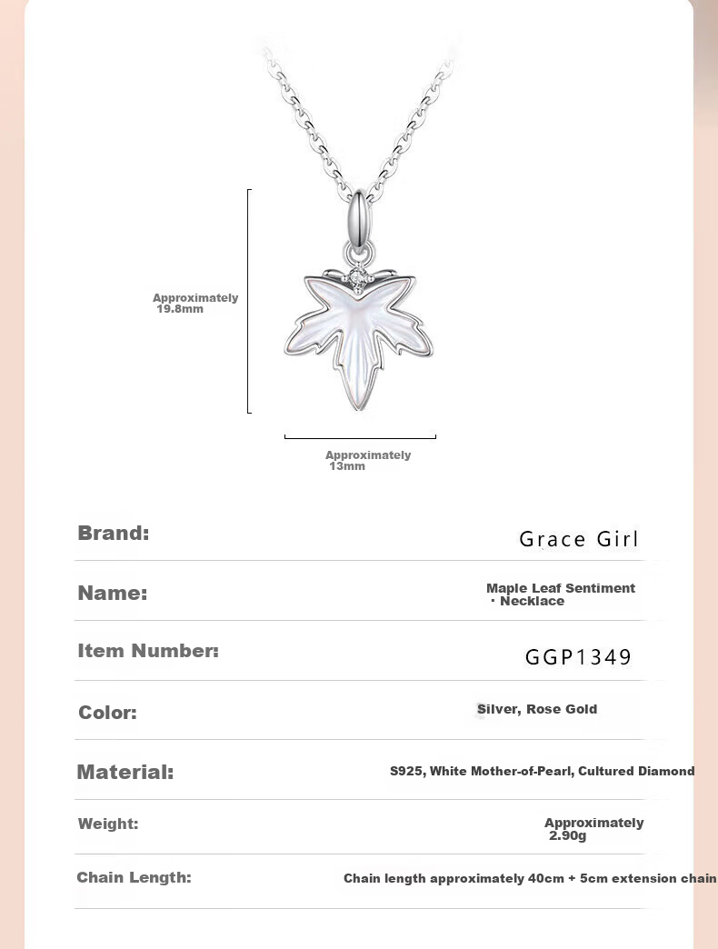 Grace Girl Diamond Maple Leaf Necklace for Women Rose Gold Clavicle Chain Practical Mother's Day 520 Birthday Gift for Girlfriend 8