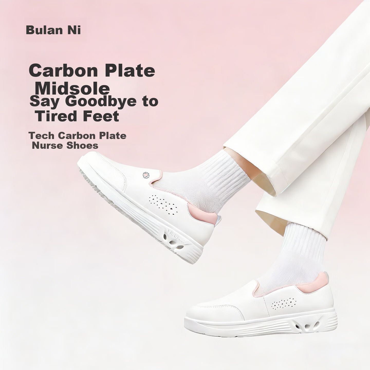 Bulan Ni Carbon Fiber Nurse Shoes Women Shock Absorption Non-slip Wear-resistant Breathable Soft Sole Medical Shoes G318 Pink Size 34