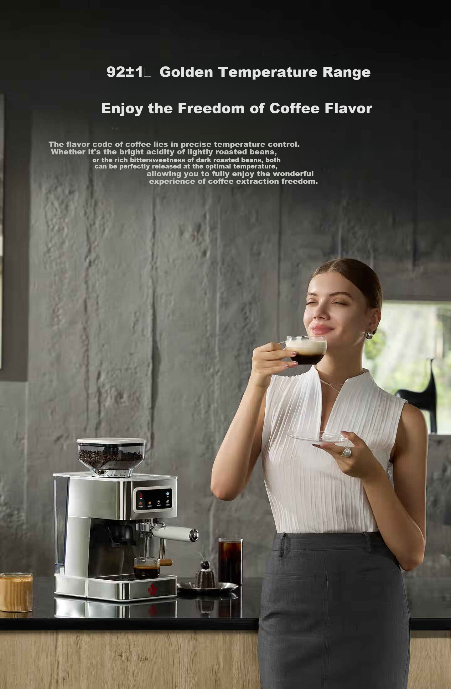 Tim Hortons Tims T5 Fully/ Semi-Automatic Italian Home Coffee Machine Grinder Integrated Cold Brew Version One-Touch Milk Frother Detachable Burr Silver 11