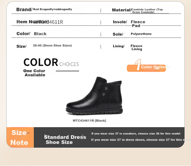 Red Dragonfly Women's Short Boots Fleece Lined Warm Slim Fit Middle-aged Mom Leather Boots WTC434611R 5