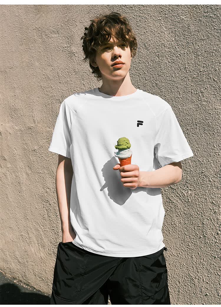 FILA Official Trendy Couple Knitted Dopamine Short Sleeve T-Shirt 26 Summer Quick-Dry Sports Tee 46