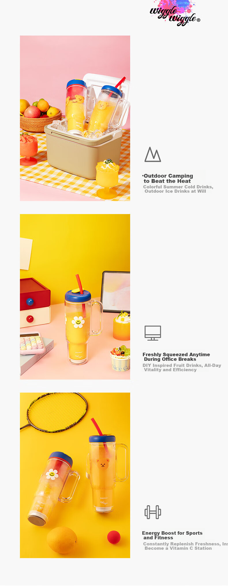 GLASSLOCK GAILANG & WiggleWiggle Collaboration Juicer Cup Ice Tumbler Car Portable Juicer Glass Juice Cup 12-Blade 304 Stainless Steel Ice Crusher 15