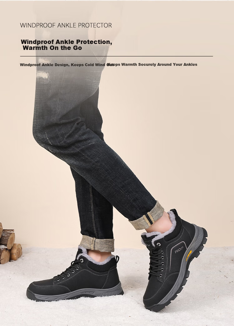 Red Dragonfly Men's Winter Snow Boots Fleece Lined Warm Cotton Shoes Non-Slip Fashion Middle-Aged Dad Cotton Shoes EXD451271 Black Gray Size 43 3