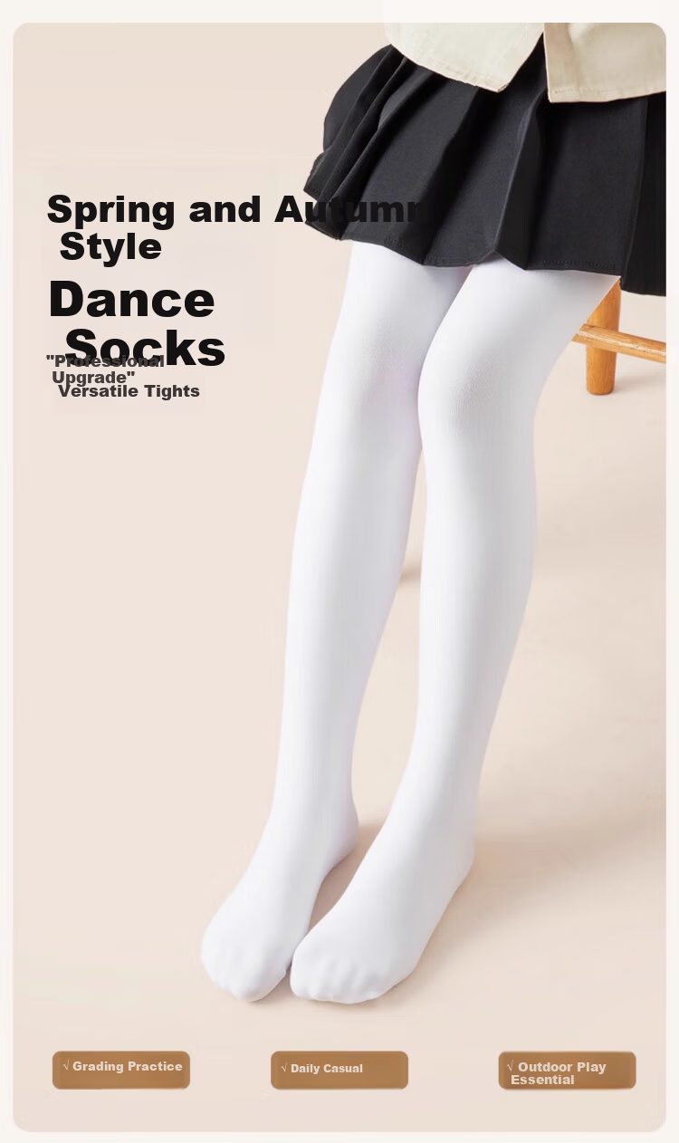 Caiyue Girls' Dance Tights Children's Autumn Winter Fleece-Lined Ballet Stockings White Pantyhose Leggings 1