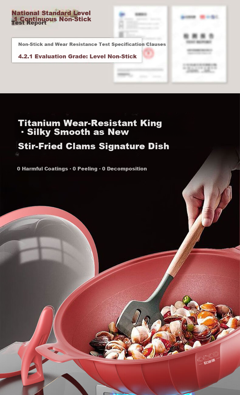 Oluode Purple Clay Non-Stick Health Titanium Alloy Frying Pan Stir-Fry Pan Household Flat Bottom Pan Compatible with Gas Stove and Induction Cooker 6