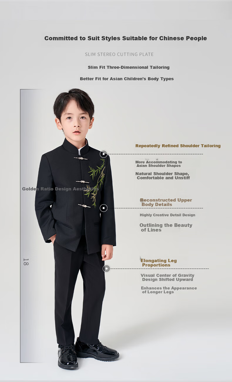 Romon Children's Traditional Chinese Style Suit Boys' Zhongshan Suit New Chinese Style Performance Outfit Black Three-Piece Set Size 150 3