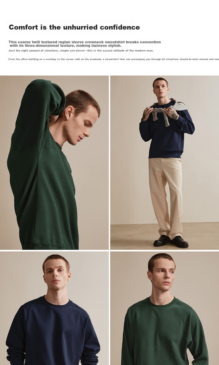 Giordano Designer Green Textured Crewneck Loose Fit Sweatshirt Men Spring New 18025805 6