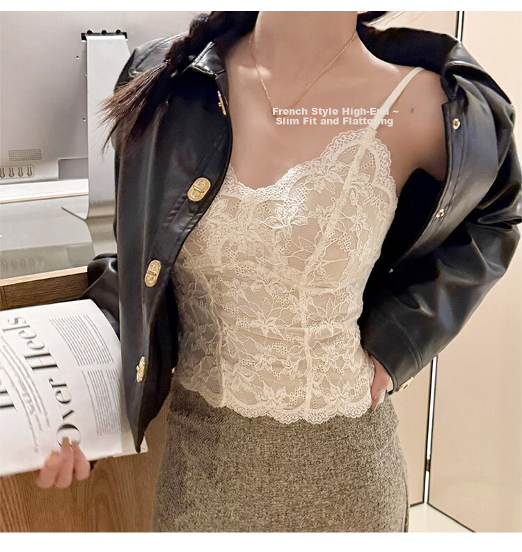 Tingmei French Lace Camisole Women's Spring Summer Backless Bra Padded Slim Fit Tank Top 6
