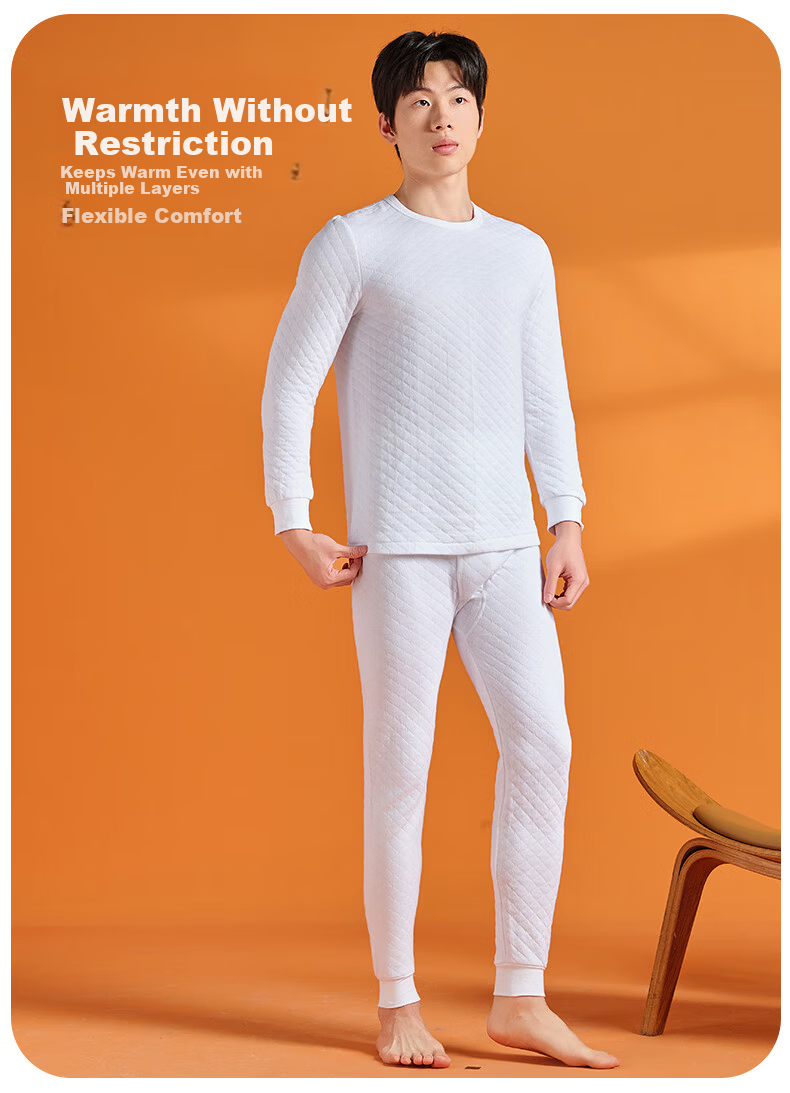 Yiershuang [Class A 3-Layer Thickened] 100% Cotton Thermal Underwear Men's Set Antibacterial Youth Autumn Top and Bottom 9