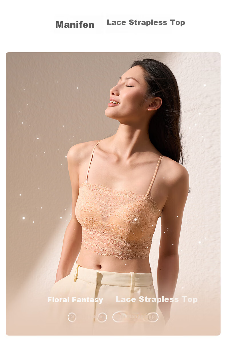 Manifen Sexy Lace Strapless Bra Thin Anti-Exposure Backless Mini Mango Cup Skin-Friendly Removable Strap Bra Camisole 1