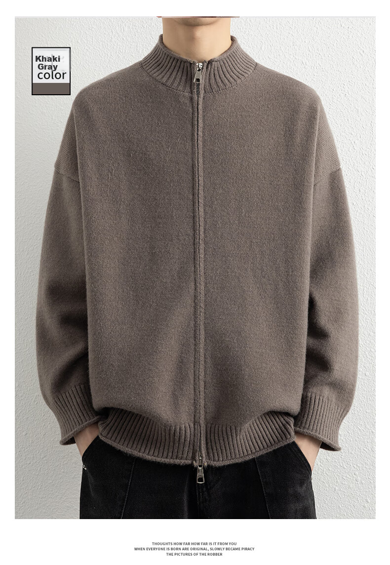 ROMON Men's Knitwear Spring Autumn Casual Loose Drop Shoulder Cardigan Sweater Stand Collar Jacket Navy 3XL ST10 16