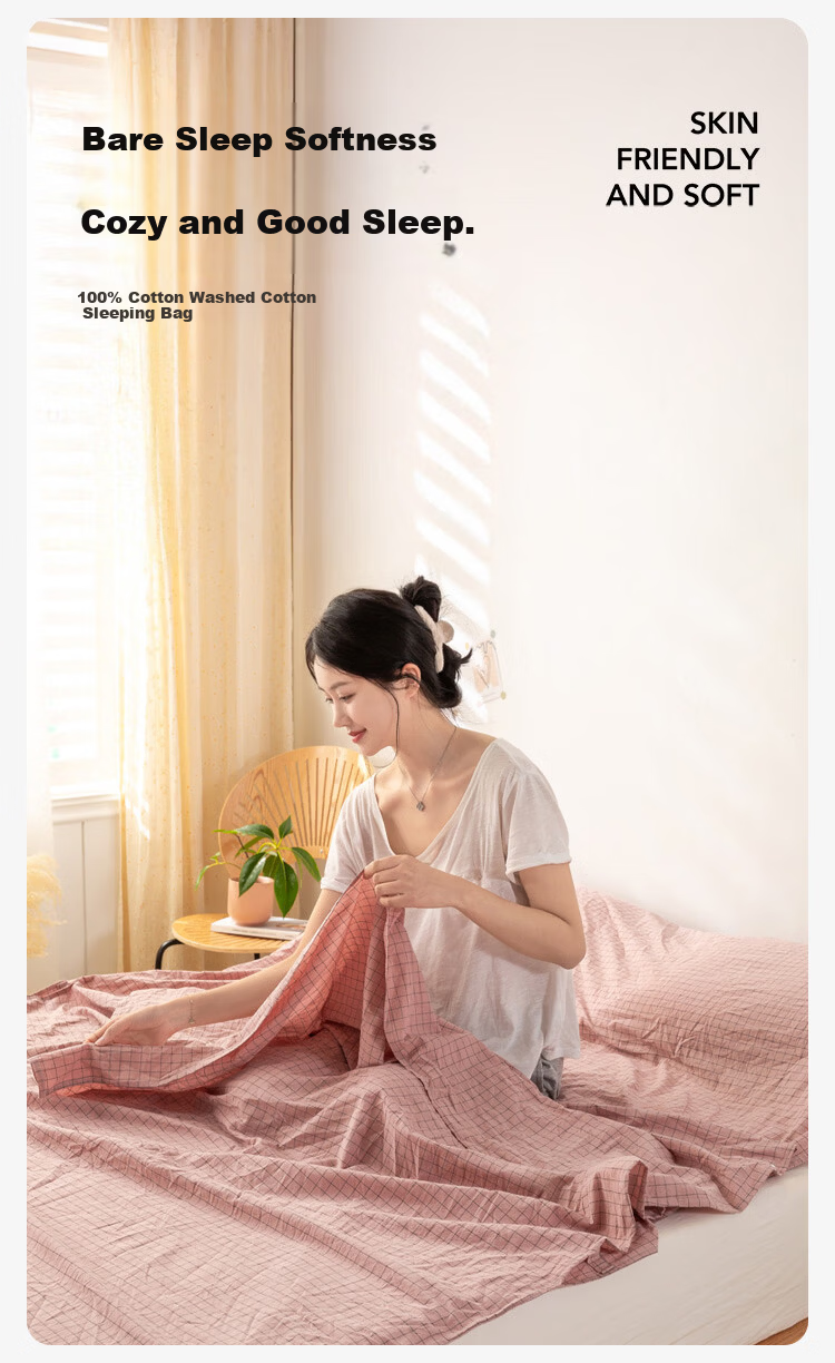 MINISO 100% Cotton Travel Hotel Anti-Dirt Sleeping Bag Full Cotton Double Bed Sheet and Quilt Cover Integrated Bedspread 200*210cm 2