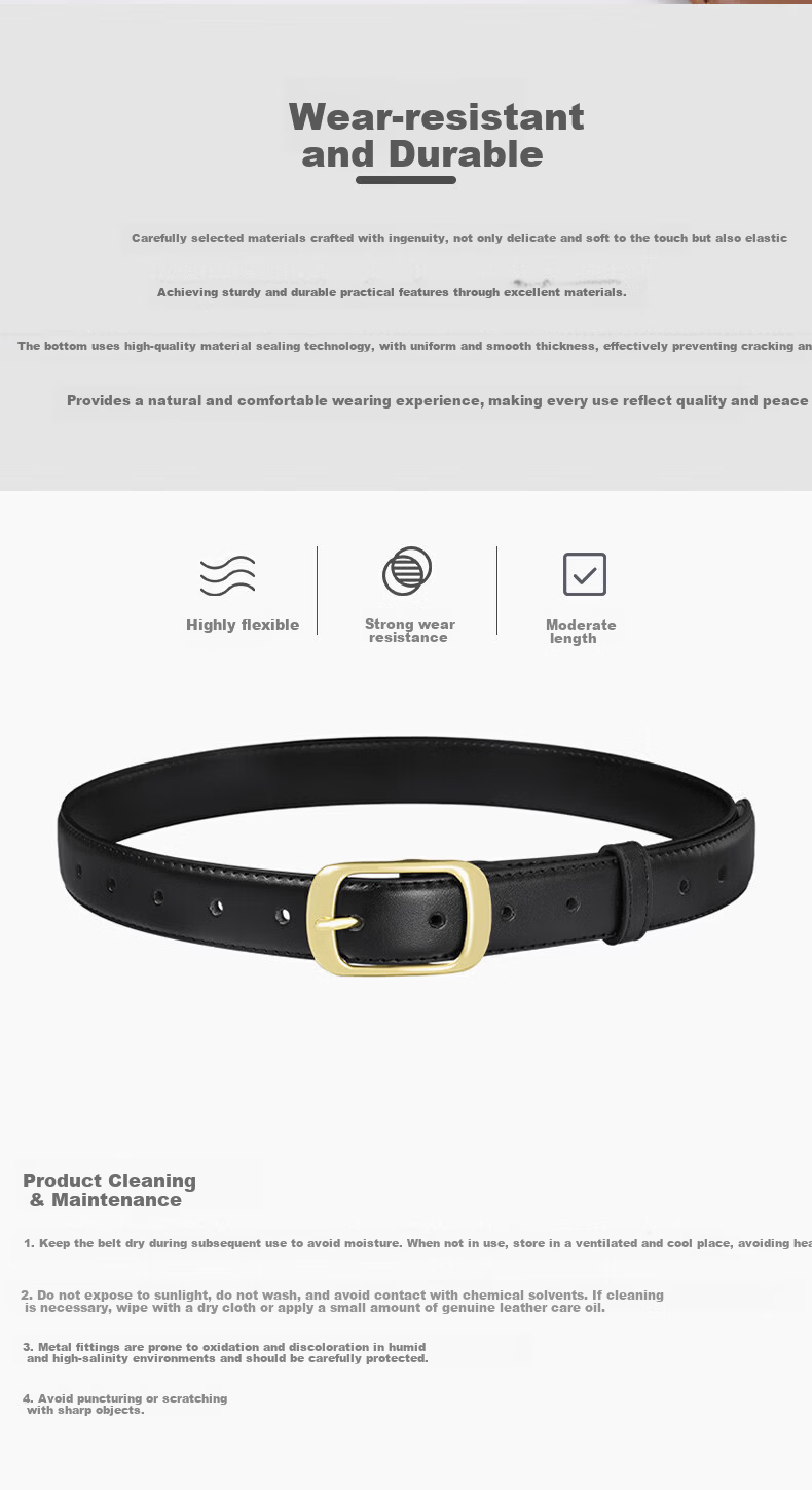 TUCANO Women's Leather Belt Denim Waist Belt Simple Fashion Versatile Pin Buckle Belt Birthday Gift for Girlfriend 1