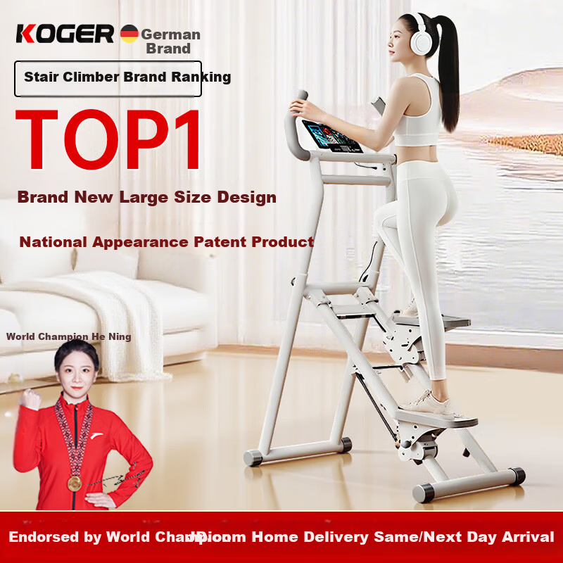 KOGER Multifunctional Stair Climber Home Fitness Equipment Indoor Mountain Climbing Stair Stepper Deluxe White