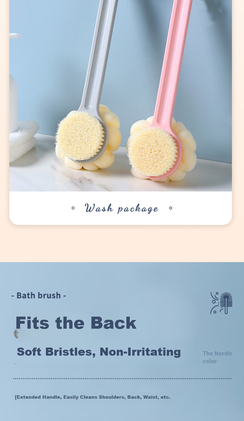 Grace Long-Handled Back Scrubber Bath Brush with Soft Nylon Bristles, Non-Shedding Shower Scrubber for Back And Body, 8*36cm 4
