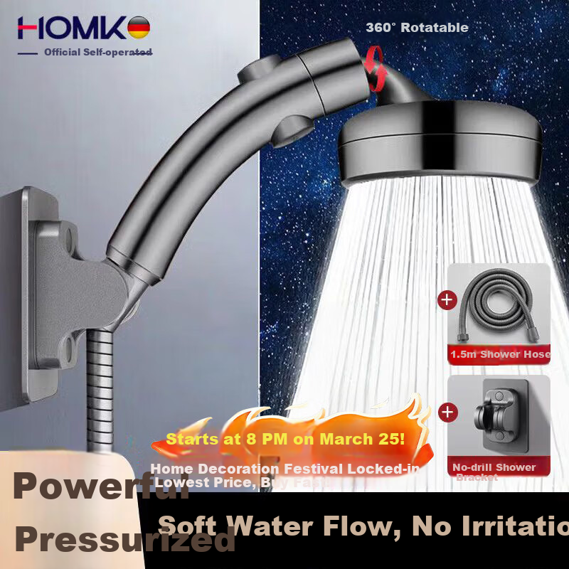 HOMK [Germany] Adjustable Elbow Shower Head Set with Pressurized Top Spray Handheld Shower Head