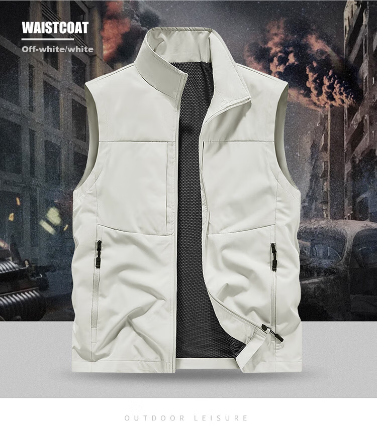 JEEP SPIRIT Men's Outdoor Casual Quick-Dry Vest Breathable Simple Stand Collar Photography Jacket Black L 14