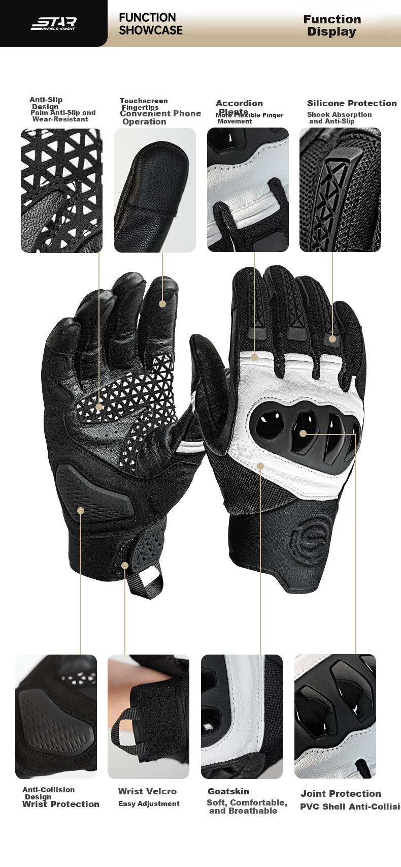 STAR FIELD KNIGHT Motorcycle Riding Gloves Spring Summer Racing Silicone Non-Slip Wear-Resistant Gloves Riding Gear Black Size M 2