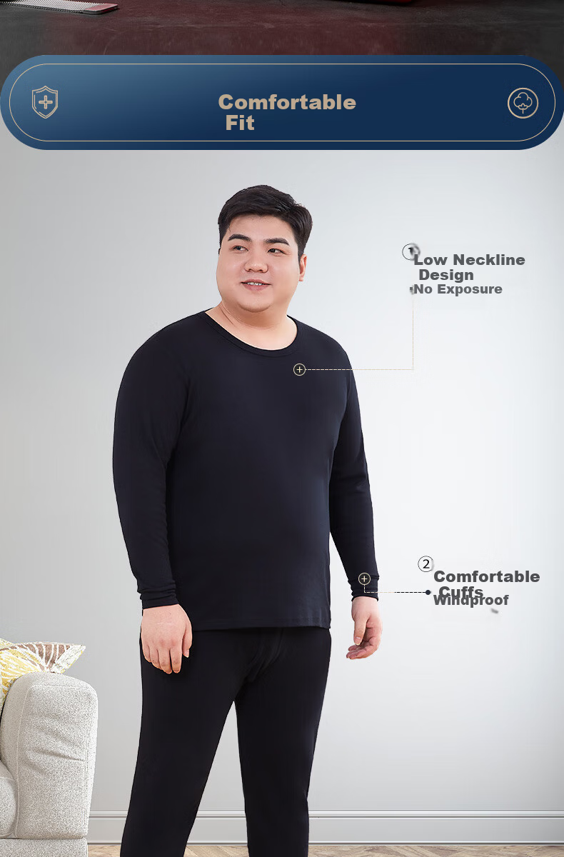 LangSha Plus Size Autumn Underwear Set for Men, Extra Large Size, 100% Cotton, Loose-Fitting Thin Warm Underwear for Chubby Me 10