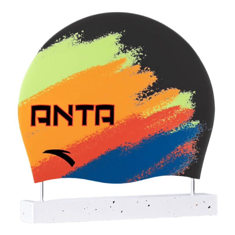 ANTA Unisex Silicone Waterproof Swim Cap with Ear Protection, Non-Tight Fit, Sports Swimming Cap, Chinese Dragon Graffiti Black