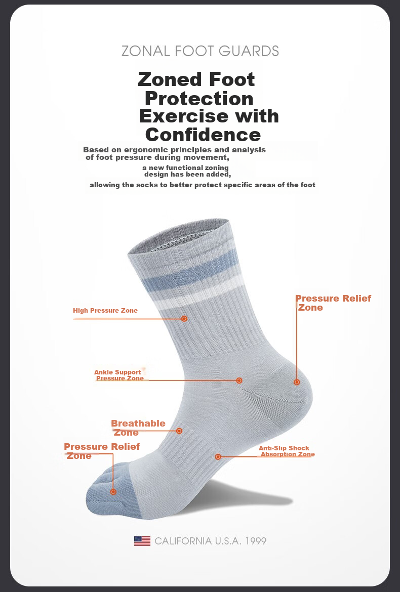 TFO 7th Generation Outdoor Five-Toe Socks Breathable Running Toe Separation Sports Socks 2902562 Men's Light Gray 4