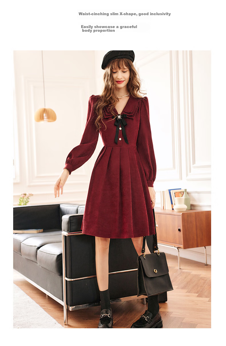 Olrain New Year Red Dress Women's Hepburn Style Little Red Dress Zodiac Year Clothing Red (Upgraded Version) L 23