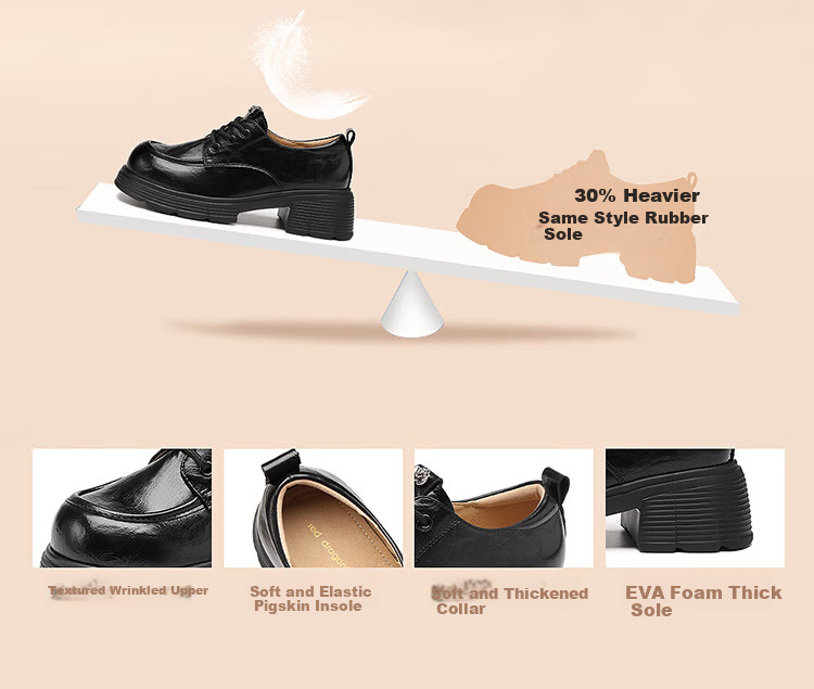 Red Dragonfly Women's Leather Shoes British Style Fashion Chunky Heel Commuter Loafers Soft Sole Lightweight WLB354291 Black Size 37 2