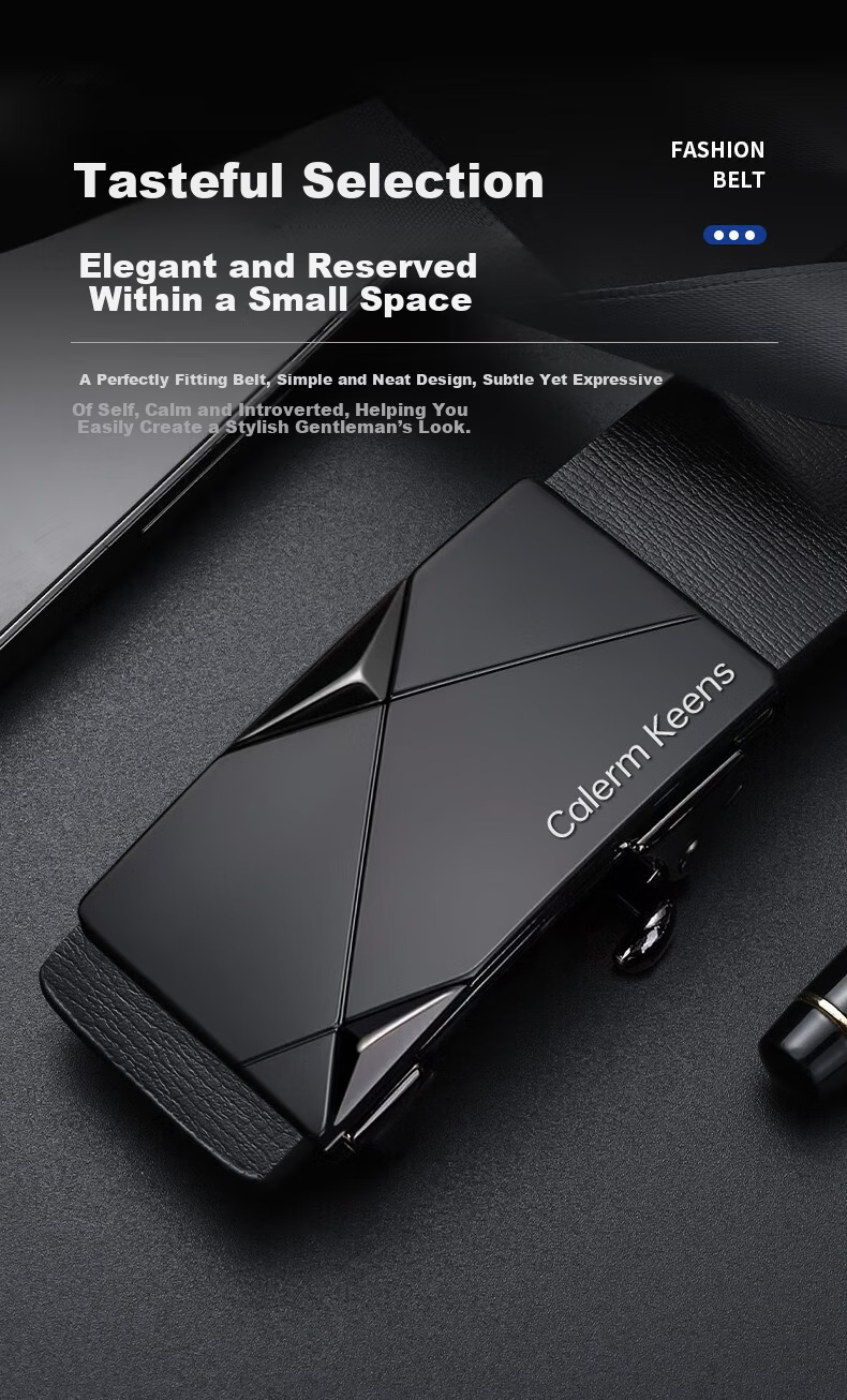 Calermkeens Toothless No-Hole Automatic Buckle Men's Leather Belt Business Casual Cowhide Waist Belt Gift Box for Boyfriend 6