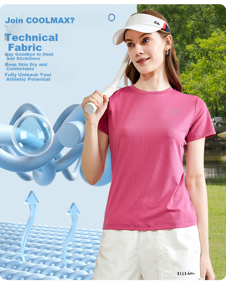 ELLE ACTIVE Quick-Dry Women's T-Shirt Short Sleeve Summer Sportswear Casual Comfortable Running Moisture-Wicking Outdoor Shirt Rose Red L 6